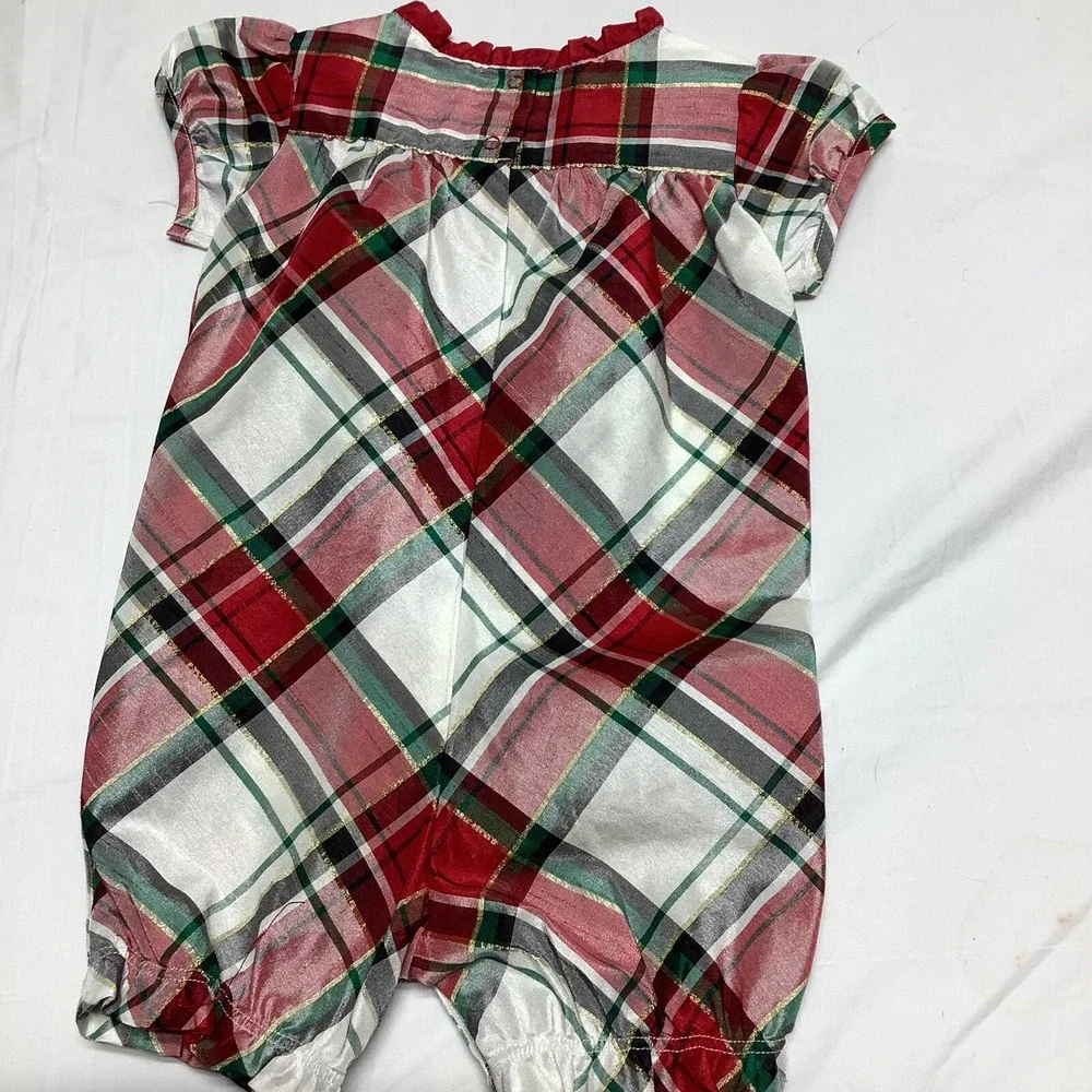 GYMBOREE Baby Girls Christmas Plaid Romper Size 18-24 months infant red bow